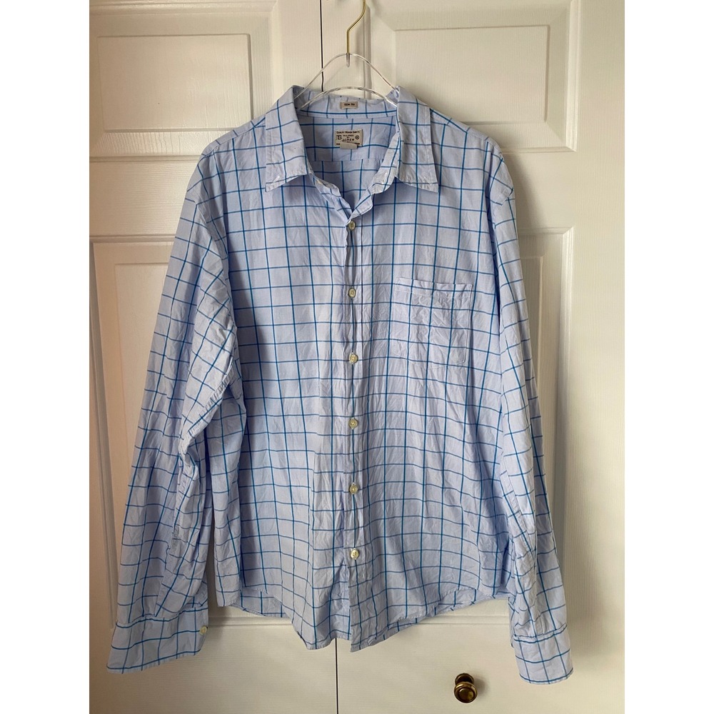 J Crew‎ Slim Fit Mens Light Blue Gingham Check Long Sleeve Button Down Shirt XL